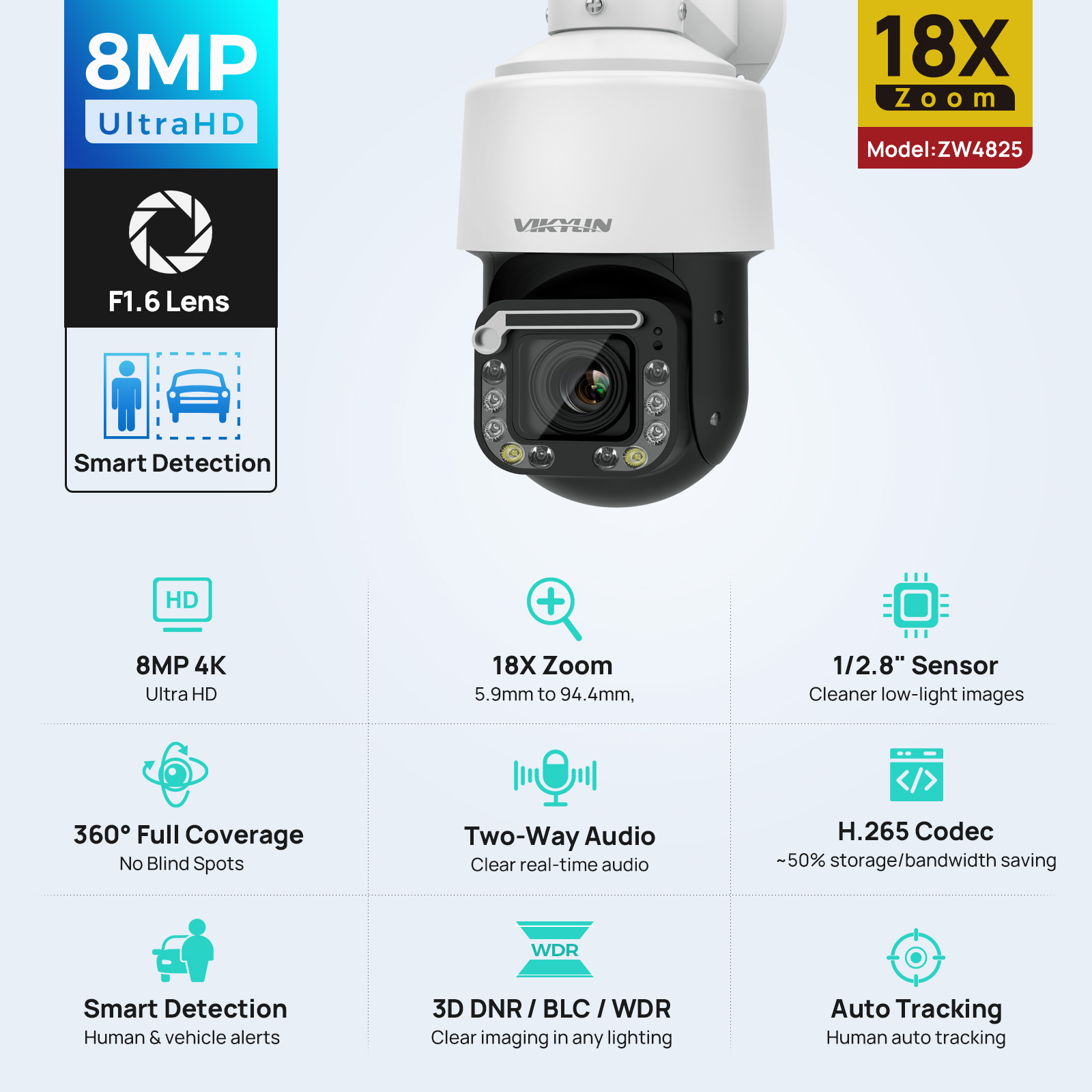 Outdoor Power G Motion - Vikylin 4K 8MP 18X Optical Zoom